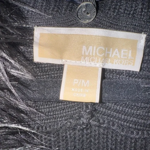 Michael Kors Black Sweater Knit Shrug Vest w/ Belts & Faux Fur Collar Medium P - Picture 3 of 6